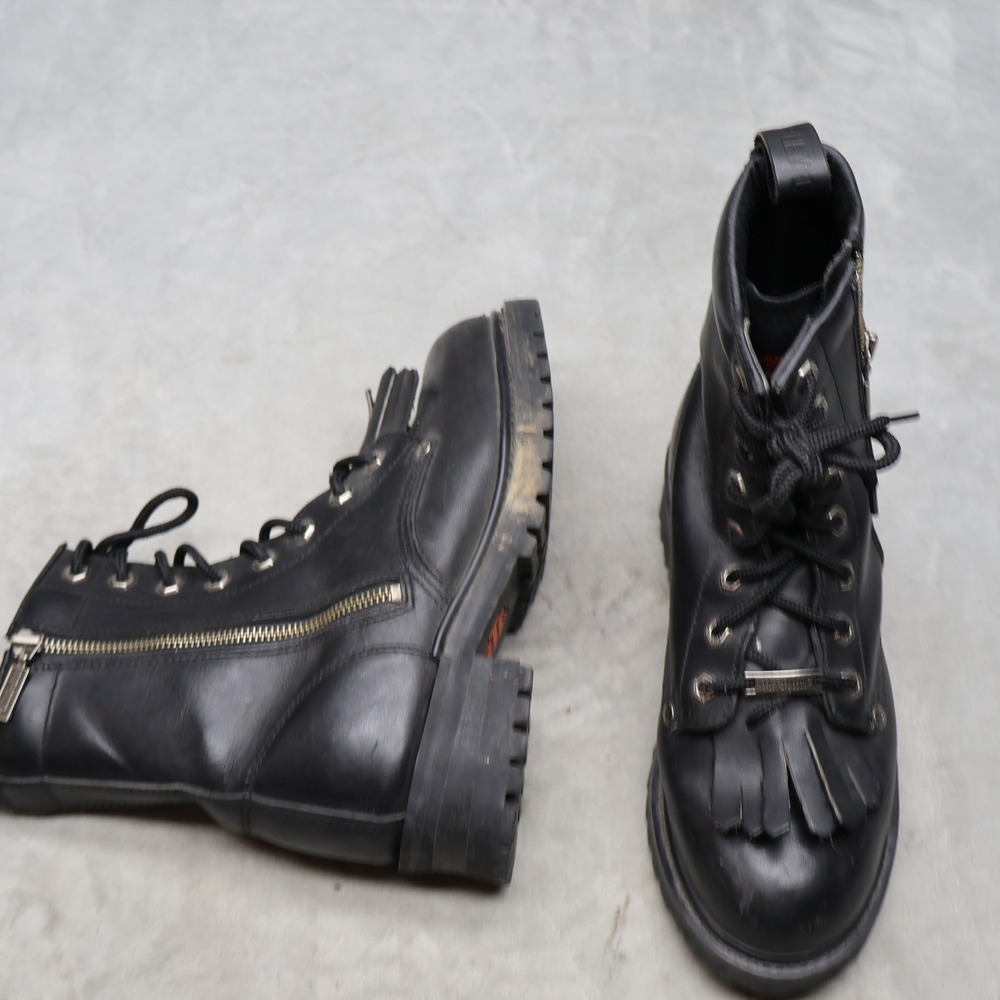 Harley Davidson Womens 9 Boots Black Biker Riding Kiltie Logger Fringe Zip Moto